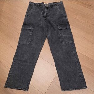 Sessun Blue DR Cargo Pants Women Size 42 Washed Black Denim Wide Leg High Rise